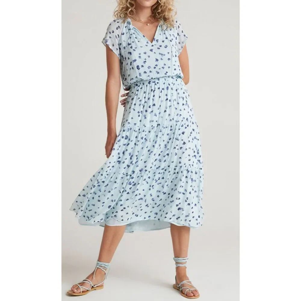 BELLA DAHL Flutter Raglan Maxi Tier Dress in Seaspray Dots Sz S